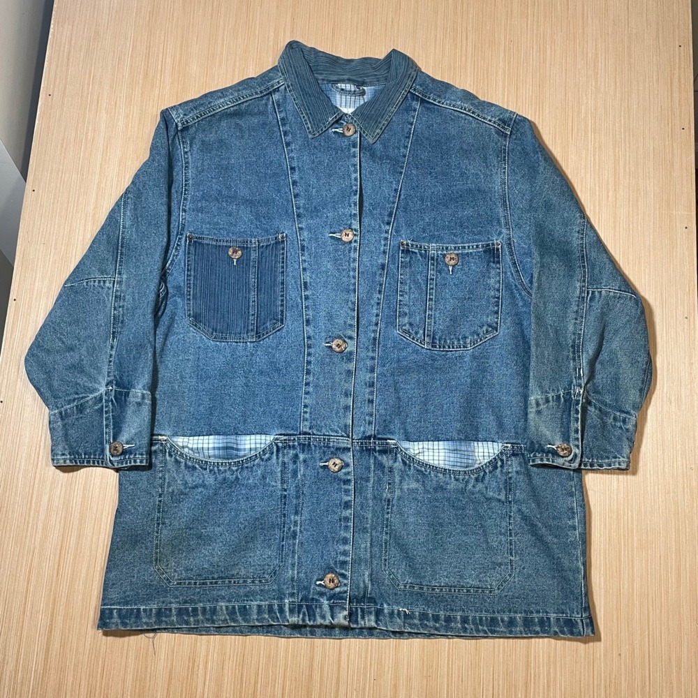 Stefano International Denim Chore Coat Women 18/20W Mixed Media Utility Jacket